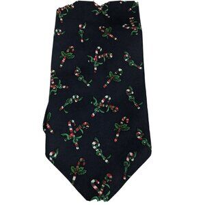 Christmas Holidays Necktie Tie Candy Cane Holly Ribbon Novelty Navy Blue